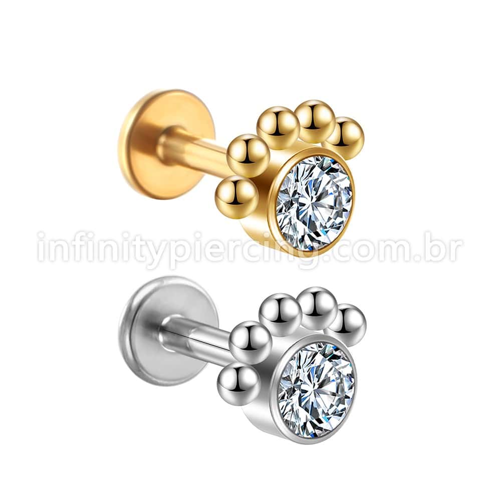 Piercing Labret Aço Cirúrgico Indiano Zircônia Cravada